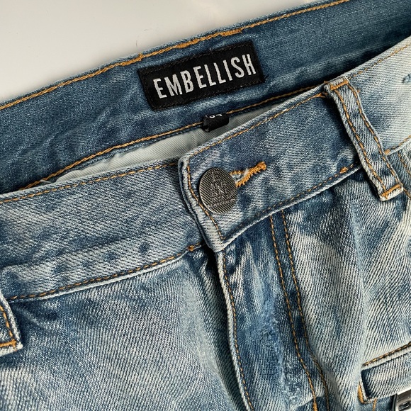 Embellish Blue Jeans Ripped Denim Size 34 Biker - Picture 2 of 4